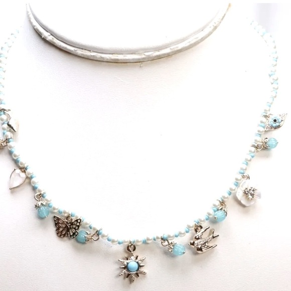 Marchesa Jewelry - NWT MARCHESA NATURE THEME CHARM NECKLACE WITH PEARLY WHITE AND BLUE BEADS
